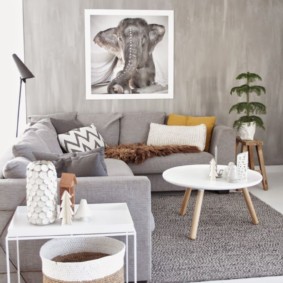 Corner sofa with gray upholstery
