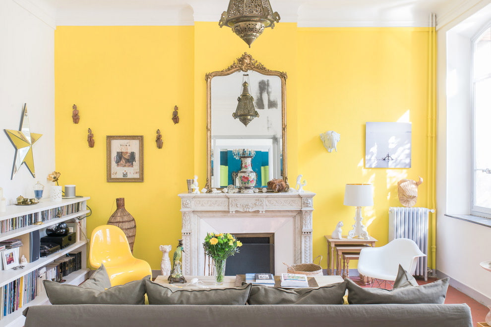 غرفة المعيشة بألوان زاهية تصميم الأفكار