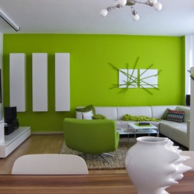 غرفة المعيشة في ديكور صور خضراء