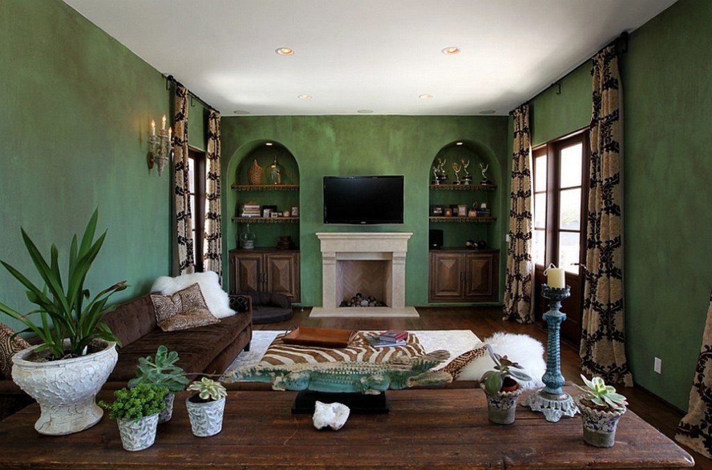 oturma odası, yeşil, iç, fikirler