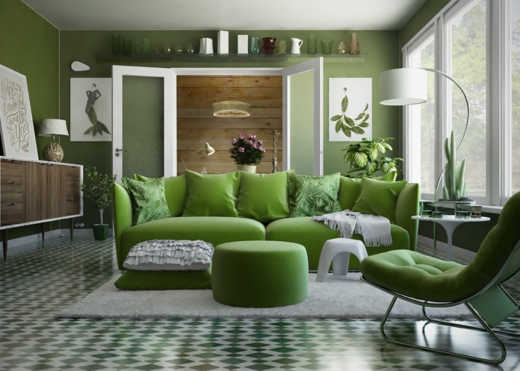 غرفة المعيشة في الديكور الأخضر