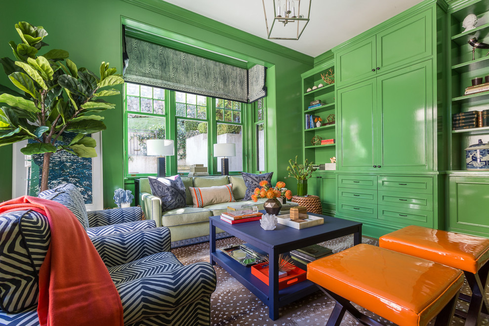 غرفة المعيشة باللون الأخضر