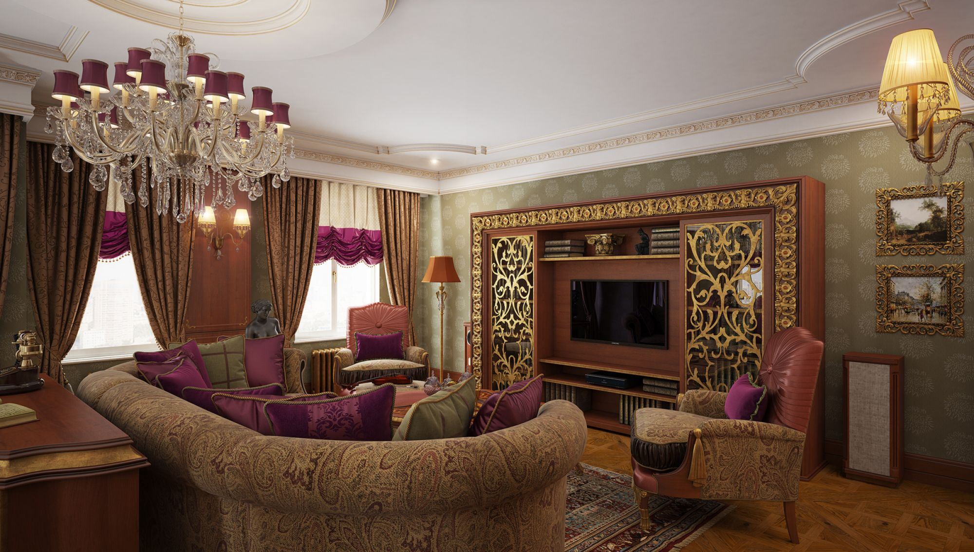 Barok oturma odası fotoğraf dekoru