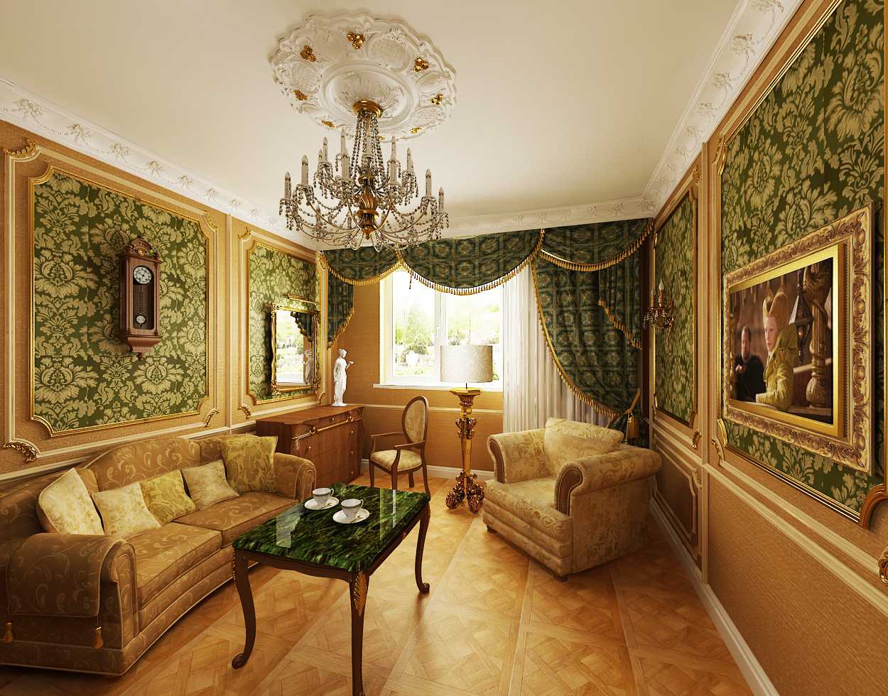 Barok oturma odası dekor fikirleri