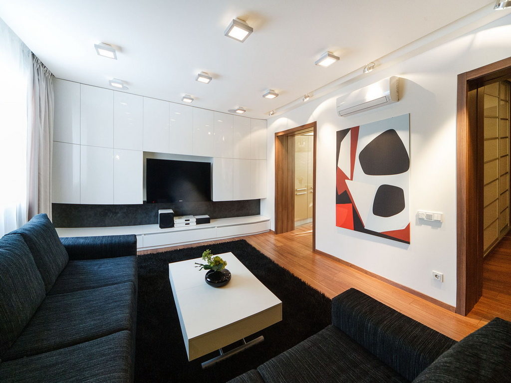 minimalistinis gyvenamasis kambarys
