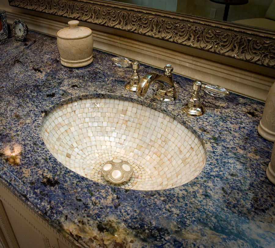 Doğal taş tezgah mozaik lavabo
