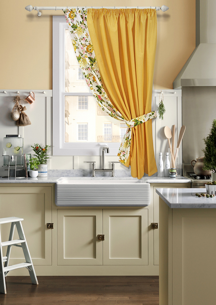 Bright one-sided kitchen curtain