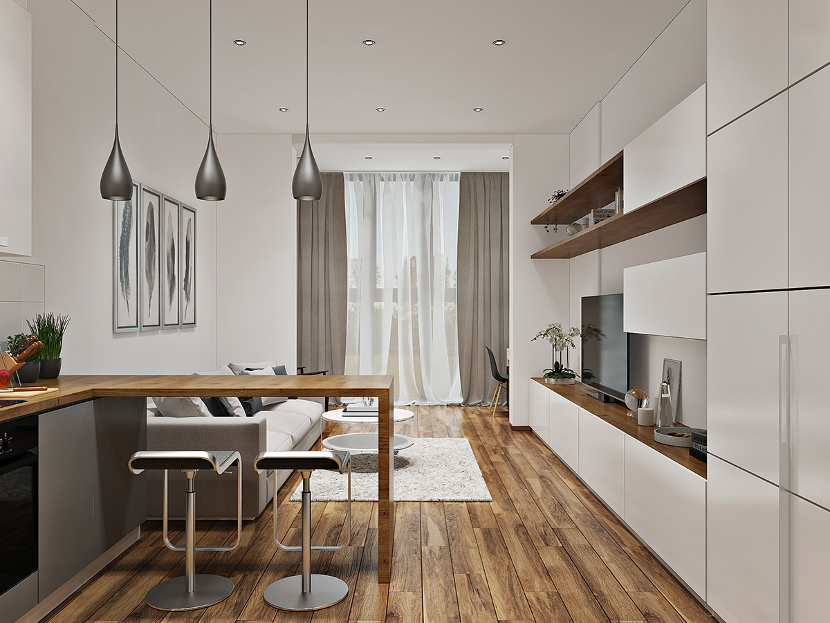studio de 27 m² cuisine séjour
