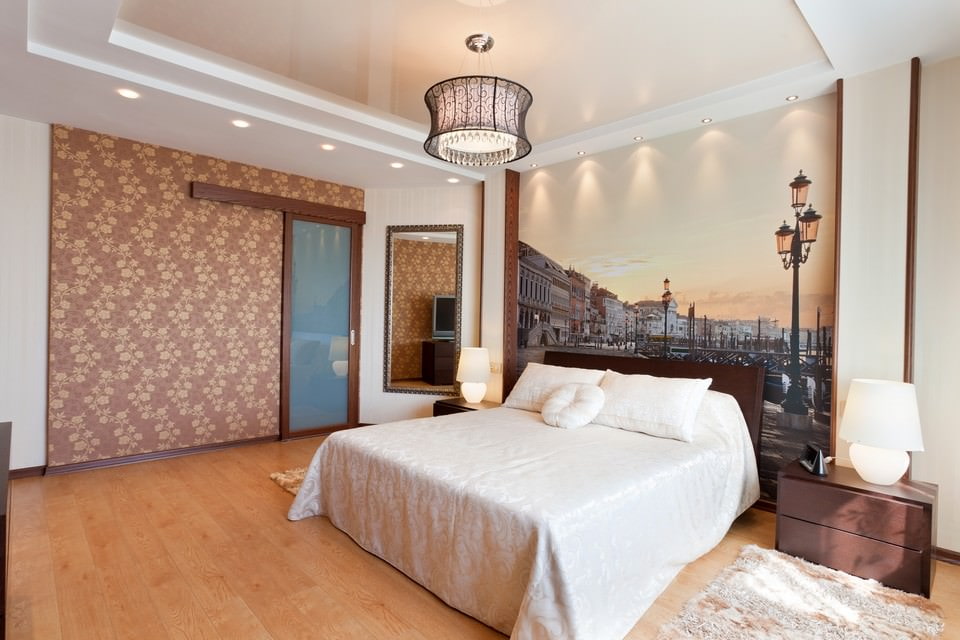 suspended ceilings in the bedroom with lamps
