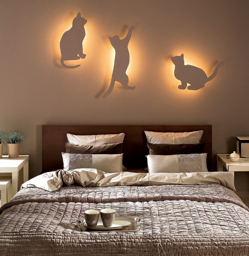 Modern Stil Yatak Odası için Kedi Başucu Lambaları