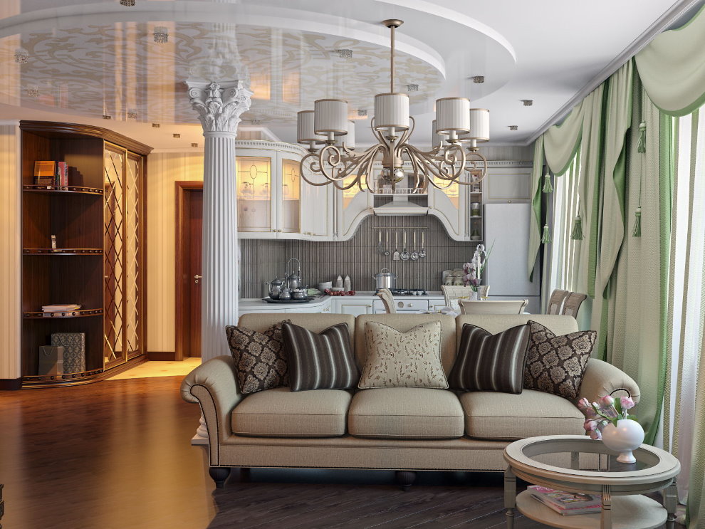 ספה עם ריפוד טקסטיל בדירה בסגנון קלאסי