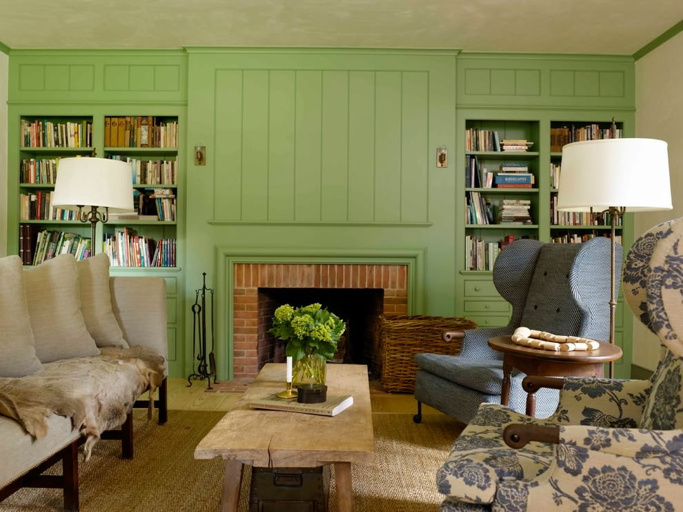 Intérieur du salon avec des meubles de couleur olive