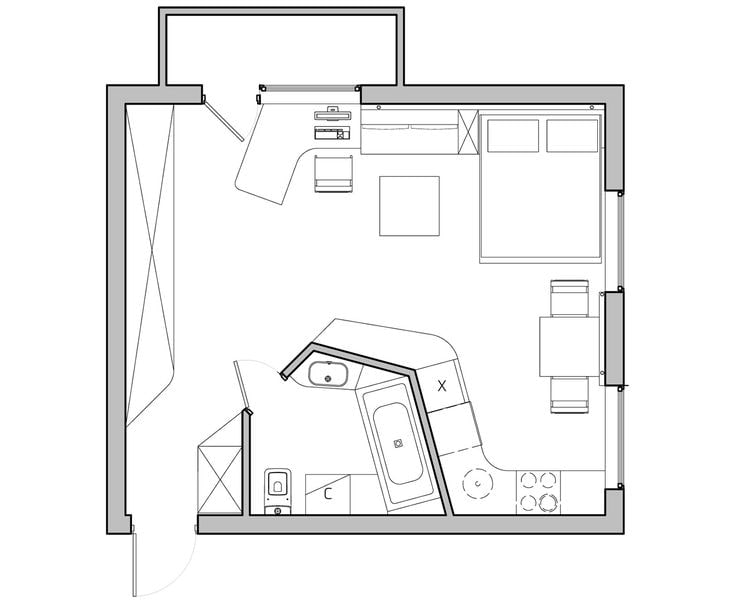 פרויקט של דירת חדר בתכנון חופשי
