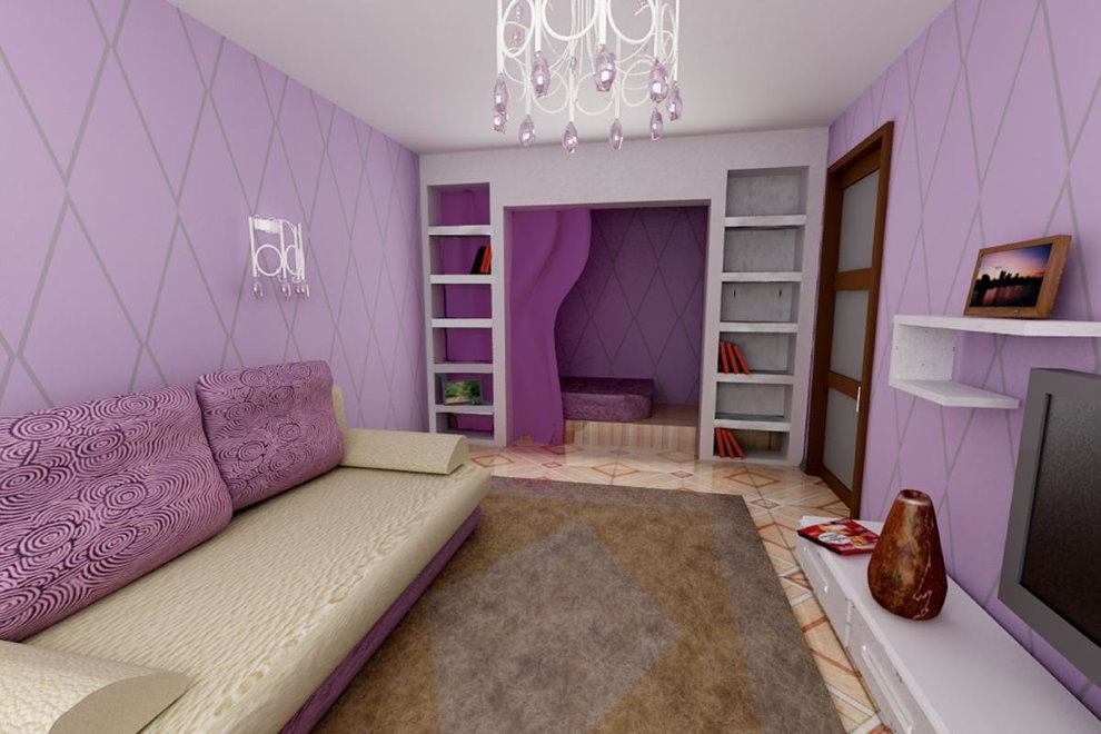 Intérieur de salon murs lilas