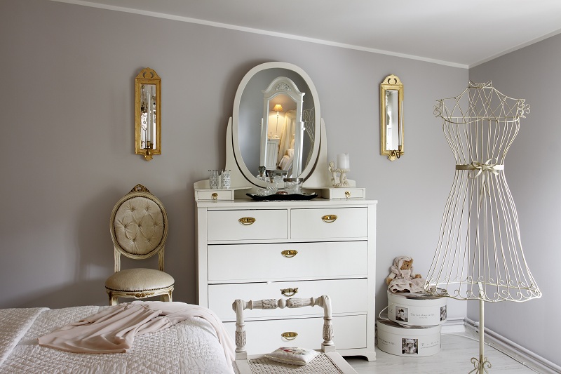 Dresser mirror in a classic bedroom