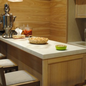 artificial stone table in the kitchen overview