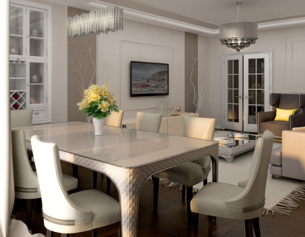 Dining table in the hall of a two-bedroom apartment