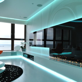 Neon lights in the living room interior