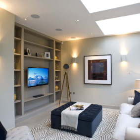 Design living room with plasterboard shelves