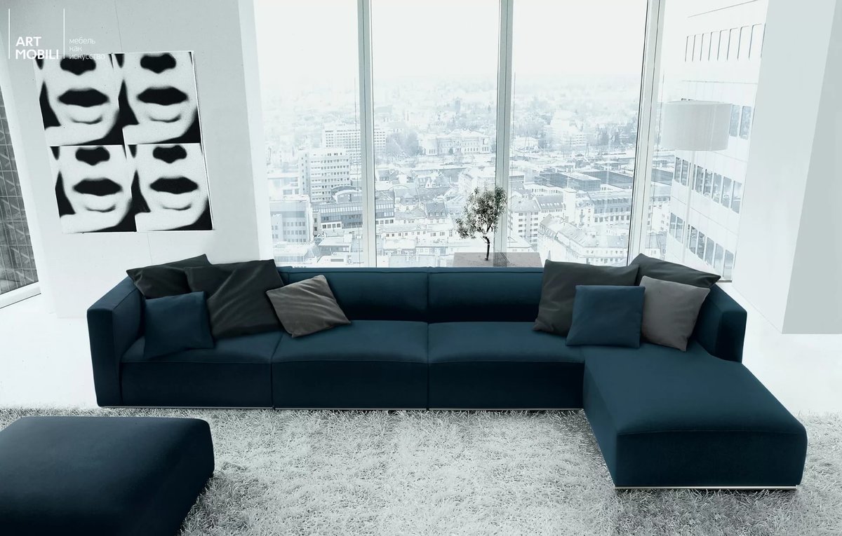ספה כחולה כהה בסגנון מודרני