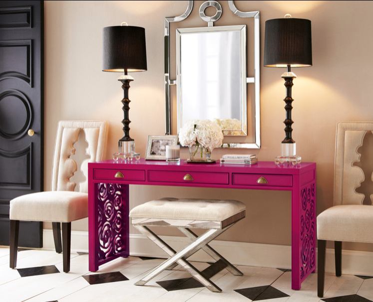 Pink dressing table with mirror for the bedroom