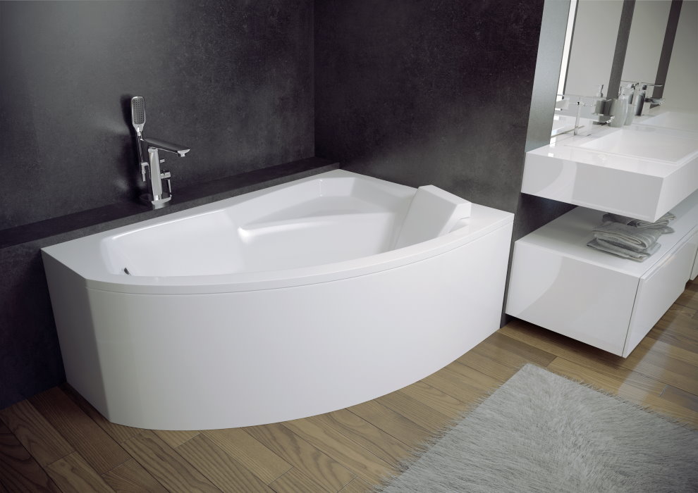 White bath bowl in a room with gray walls