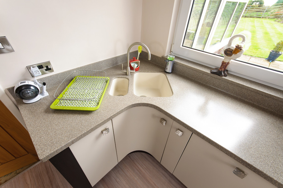 Acrylic kitchen worktop with corner sink
