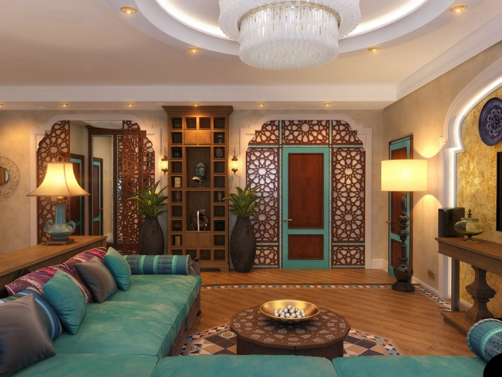 Modern bir apartman salonu tasarımında Arapça tarzı