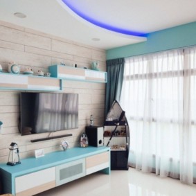 Blue color in the design of the living room
