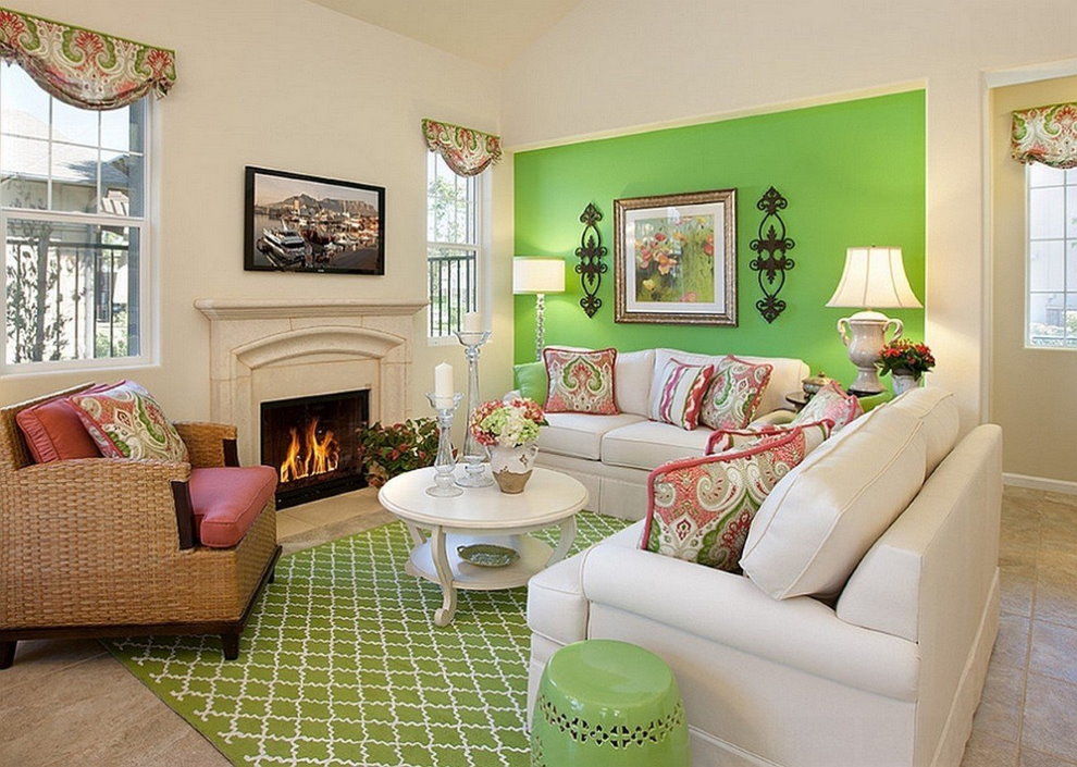 Bir ülkenin ev oturma odasında yeşil duvar