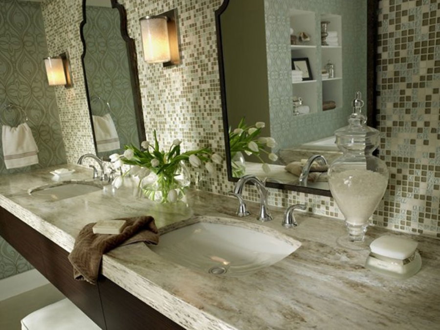 Countertop in the bathroom with two sinks