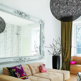 mirrors in the interior of the living room design photo