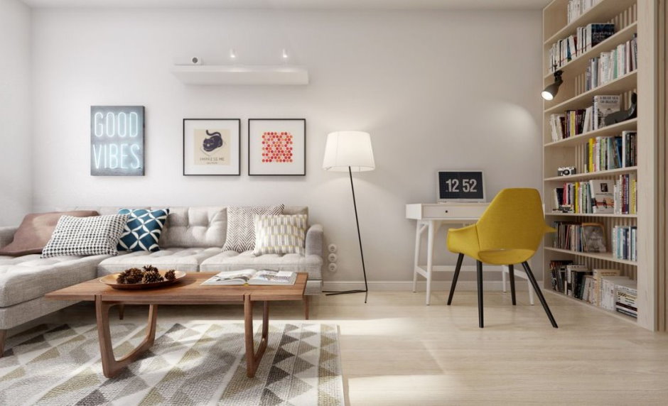 Bright living room with corner sofa