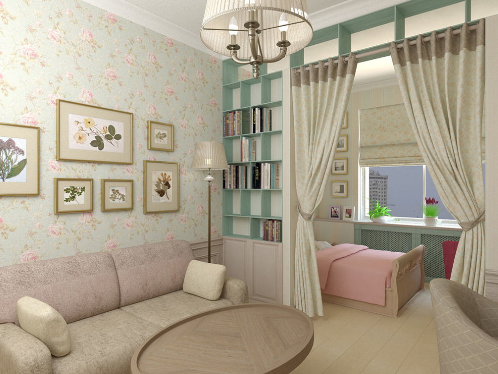 Design of a modern living room with a children's area
