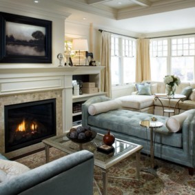 Fireplace in the living room of a country house
