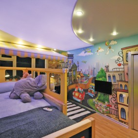 سقف أرجواني في غرفة نوم الأطفال
