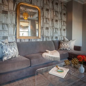 Gray upholstered sofa
