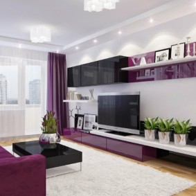 Violet color in the living room interior