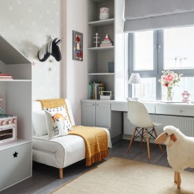 Interior of a kids room with modular furniture