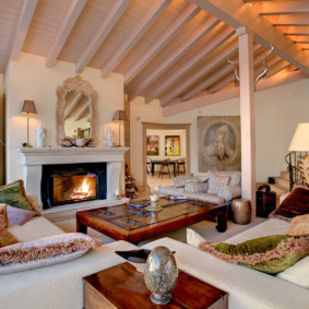 Wooden beams on the living room ceiling
