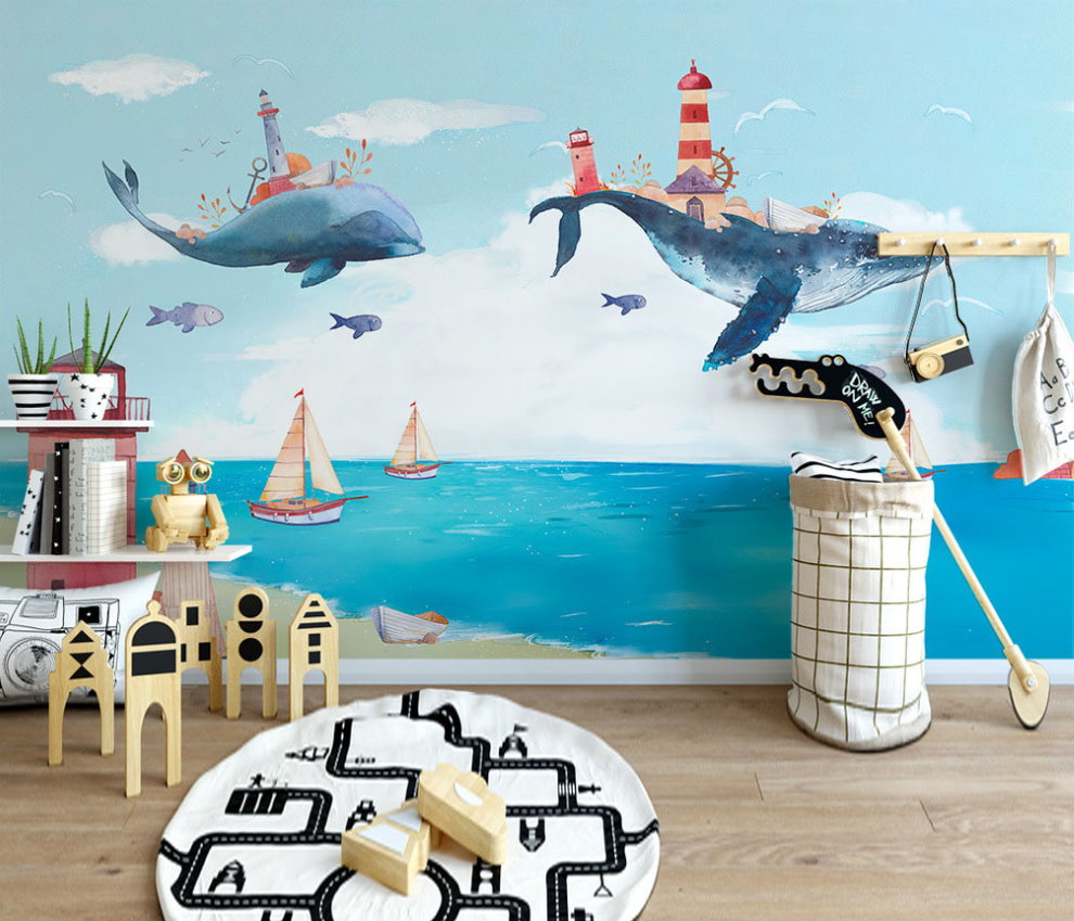 جداريات جدارية مع الدلافين الرائعة للأطفال