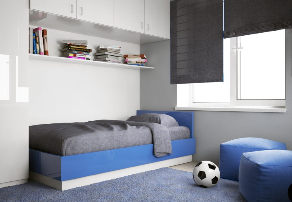 Minimalist mavi ve beyaz yatak
