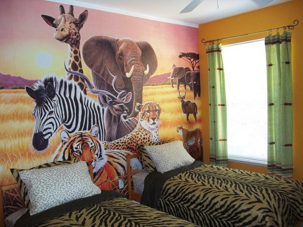 Kreş duvar kağıdı üzerinde Zebra ve diğer hayvanlar