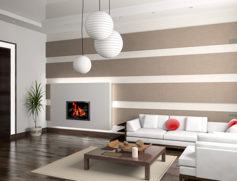 Interior of a modern room with paper wallpaper