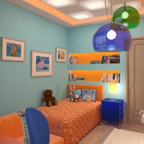 Bir çocuk için bir oda tasarımı mavi aksan