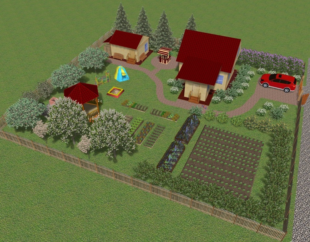 Land plan with a house and parking for a car