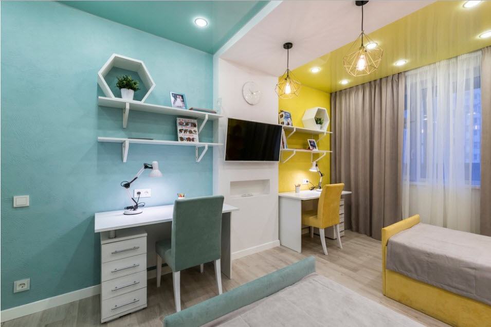 Zonage avec lumière et couleur pour une chambre pour deux enfants