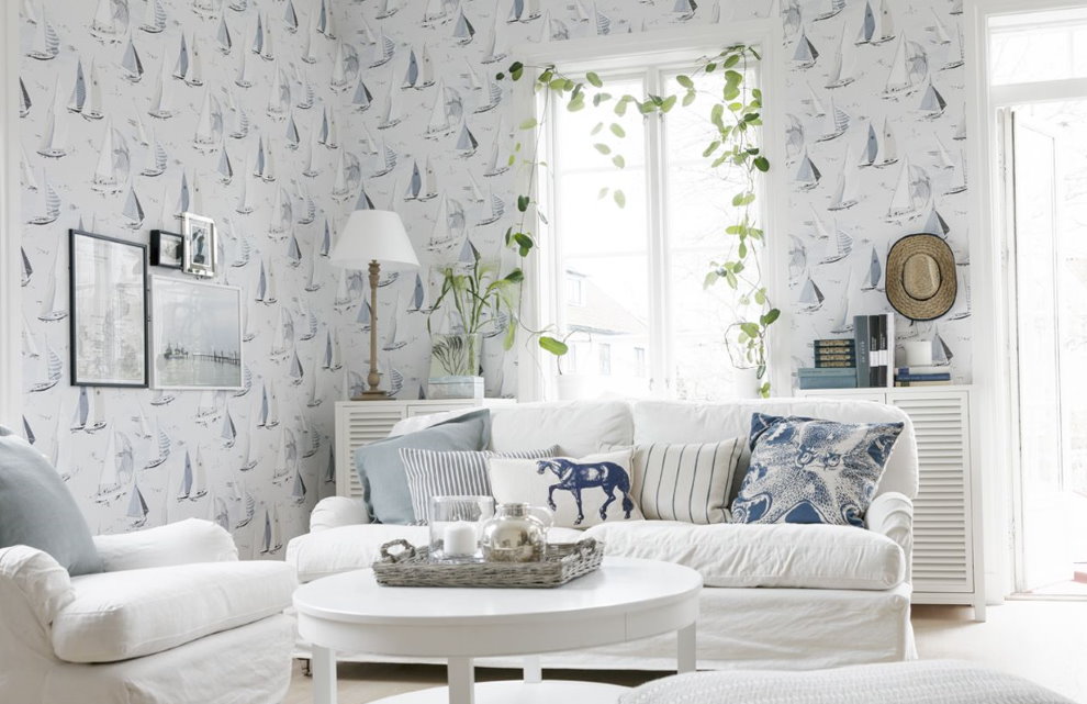 Wallpaper in the interior of the Scandinavian style hall