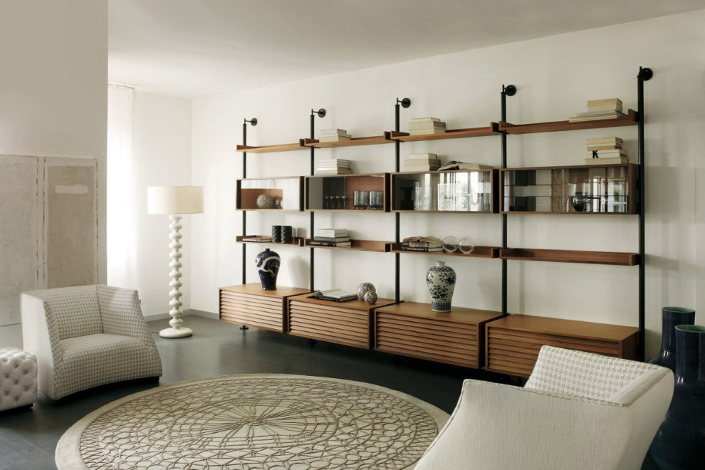 Open bookcase in a modern style hall