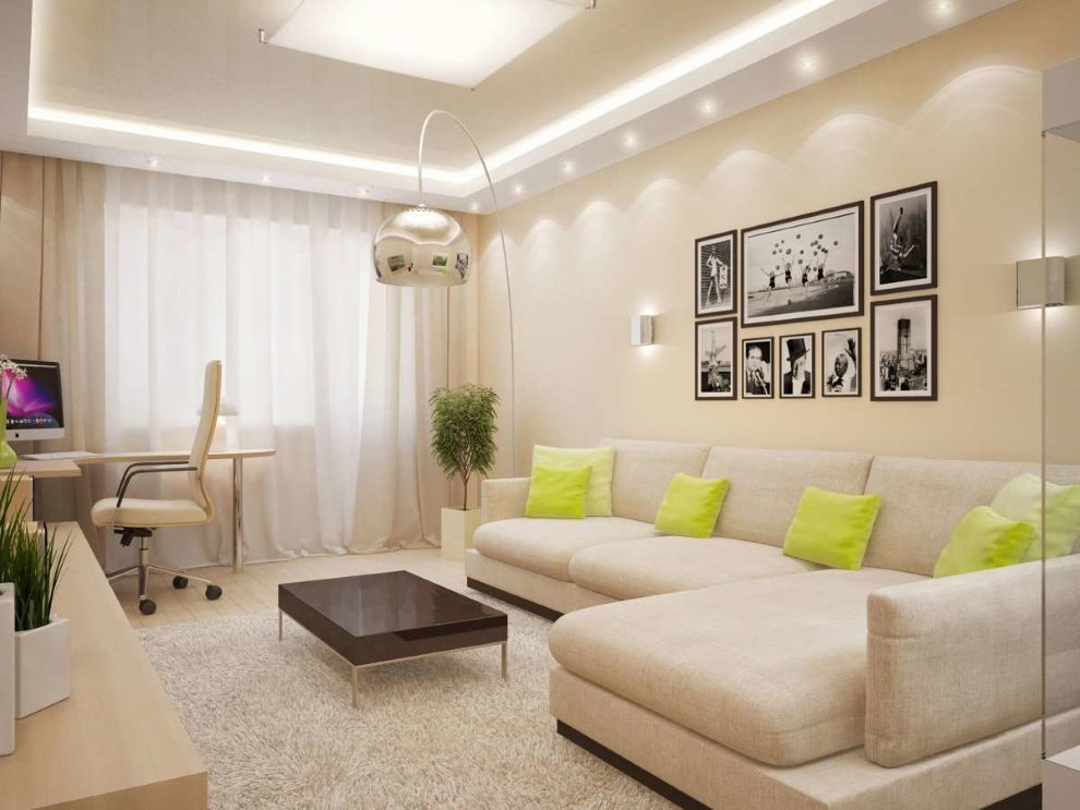 LED ceiling lighting in the living room area of ​​18 sq m